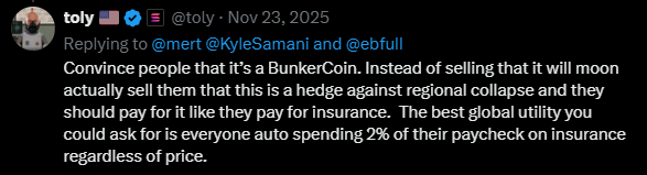Toly tweet about BunkerCoin